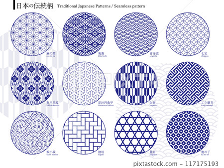 Set of 12 traditional Japanese patterns, seamless patterns Set of 12 traditional Japanese patterns, seamless patterns 117175193