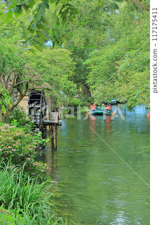 Clear stream and watermill at Daio Wasabi Farm 117175411