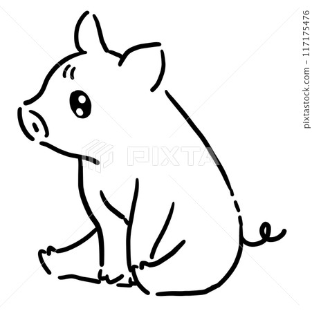 Sitting piglet with round eyes, black and white 117175476