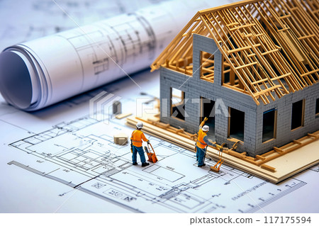 A realistic diorama of a house under construction 117175594