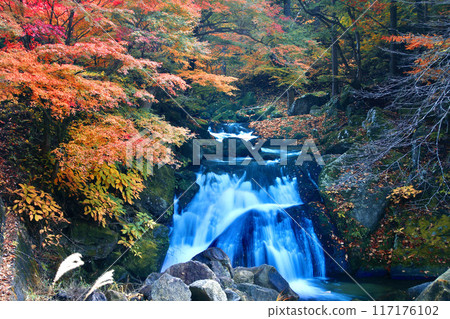 Nagura River Valley in autumn (Hanawa Town, Fukushima Prefecture) 117176102