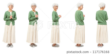 Full-body cutout of a senior woman with gray hair 117176168