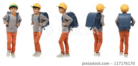 Full-body cutout of a boy in elementary school with a backpack 117176170