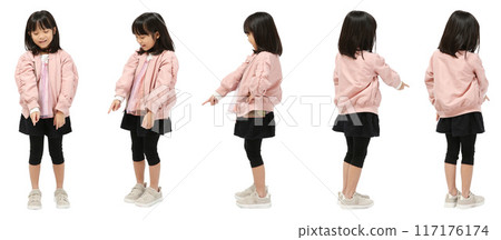 Full-body cutout of a girl pointing down 117176174