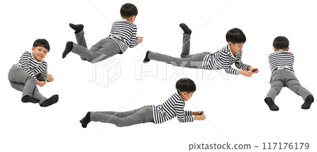 一個男孩躺著玩智慧型手機遊戲的全身剪紙材料 117176179