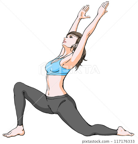 Yoga_年輕女子做新月姿勢 Yoga_年輕女子做新月姿勢 117176333