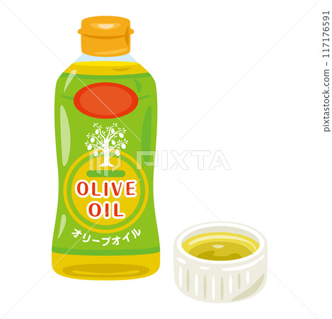 瓶子裡的橄欖油和小碗裡的橄欖油 117176591