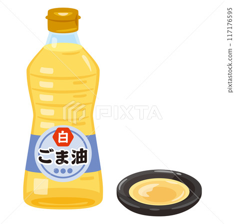 瓶子裡的白芝麻油和小盤子裡的白芝麻油 117176595