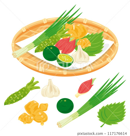 Various condiments in a colander 117176614