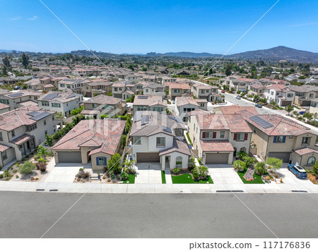 Aerial view of big houses community in Escondido, California 117176836