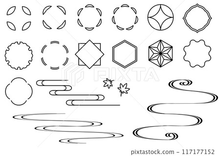 簡單的日式裝飾插圖集，語音氣泡，治療框架，流水圖案 117177152