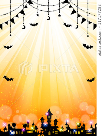 Halloween, glitter, silhouette, orange, concentrated lines, cute, illustration, background, frame, vertical 117177288