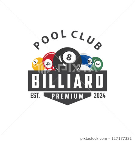 Billiard Logo Minimalist Design Ball and Stick Symbol Illustration Template 117177321