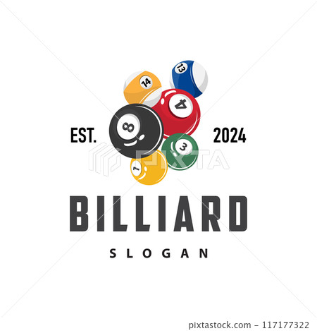 Billiard Logo Minimalist Design Ball and Stick Symbol Illustration Template Billiard Logo Minimalist Design Ball and Stick Symbol Illustration Template 117177322