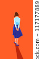 a short-haired girl in a school uniform is walking alone. She seems to be thinking about her life. 117177889
