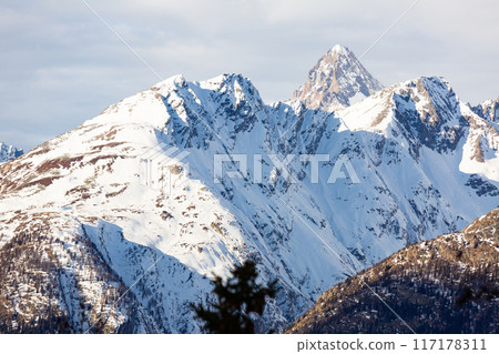 Wintertime landscape of Alps on Simplon Pass 117178311