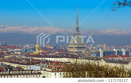 Panoramic view of Turin city with apartment buildings 117178327
