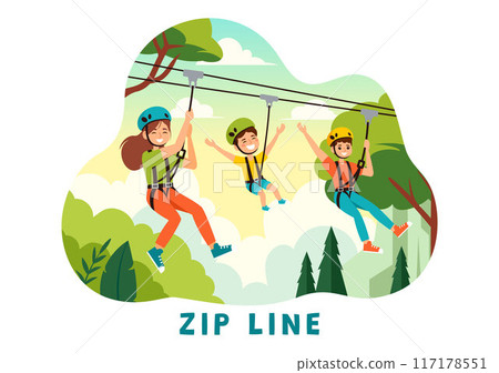 Zip Line Vector Illustration with Visitors Walking on an Obstacle Course and Outdoor Rope Adventure Park in a Forest on Flat Kids Cartoon Background Zip Line Vector Illustration with Visitors Walking on an Obstacle Course and Outdoor Rope Adventure Park in a Forest on Flat Kids Cartoon Background 117178551