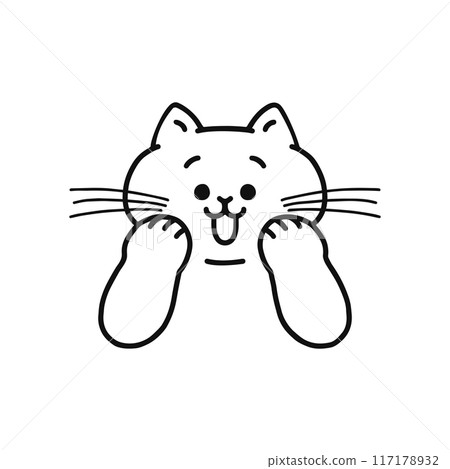 一隻表情快樂的貓的線條畫 117178932