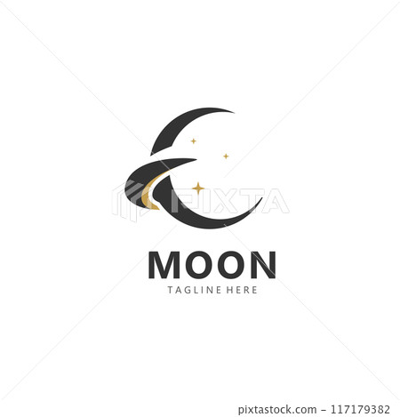 Moon elegant crescent and star logo design line in simple style outline background template Moon elegant crescent and star logo design line in simple style outline background template 117179382