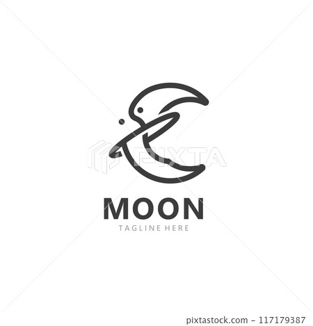 Moon elegant crescent and star logo design line in simple style outline background template 117179387