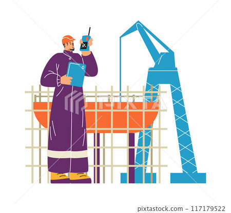 Marine engineer supervises the construction of a ship. Marine engineer supervises the construction of a ship. 117179522