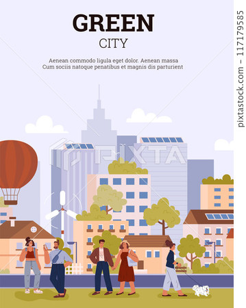 Vector illustration of a city park with a wind farm in an ecologically clean city 117179585