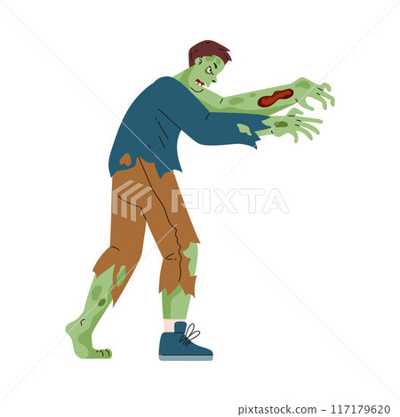 A vector illustration of a zombie in tattered clothes going to look for prey 117179620