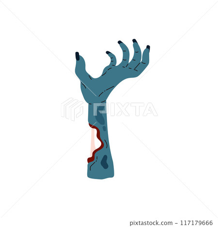 Creepy Zombie hand reaching up vector icon, dead human body limbs with rotting and bitten flesh, monster corpse arm Creepy Zombie hand reaching up vector icon, dead human body limbs with rotting and bitten flesh, monster corpse arm 117179666