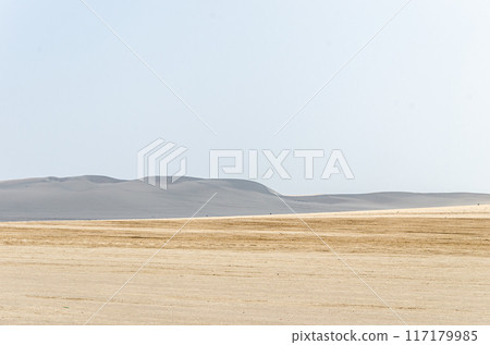 Barren desert landscape with sand dunes 117179985