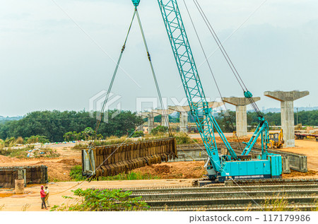 Railway overpass bridge under construction 117179986