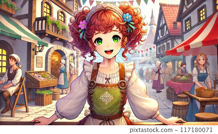 Cute innkeeper girl - Stock Illustration [117180071] - PIXTA