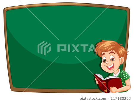 Boy Reading by Chalkboard 117180293