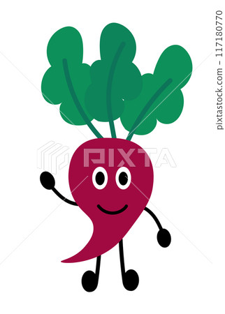 Friendly Beetroot on white background. Summer vegetable. Vegan raw. Vegetarian food. Farm market product. Vector flat illustration. 117180770