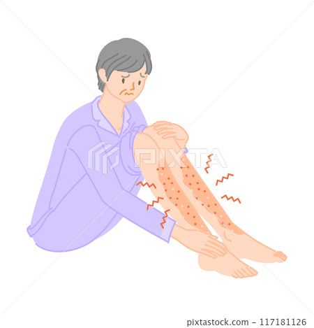 一位老年婦女腳部皮膚乾燥、粗糙、發癢 117181126