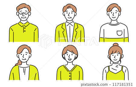 Vector image of simple illustrations of men and women of various ages for face icons 117181351