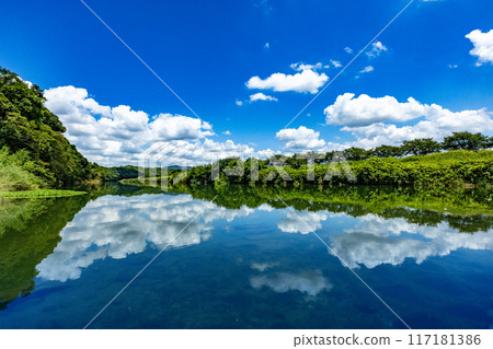 Summer sky and white clouds on the riverbank (part 5) 117181386