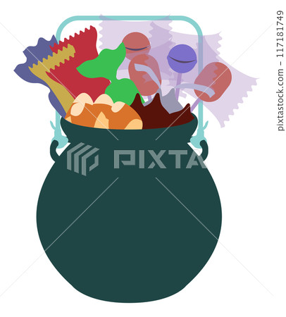 Halloween pot filled with candy 117181749