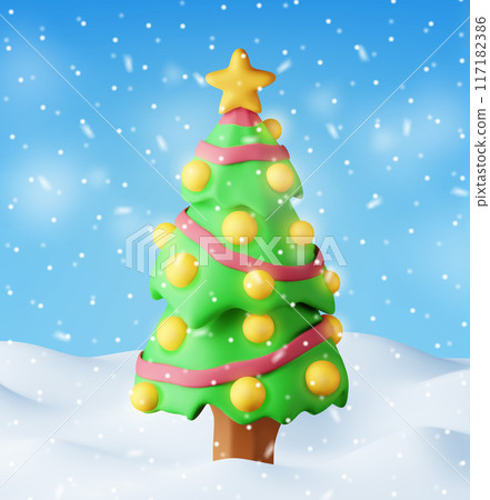 3D Background. Christmas Tree with Garlands 117182386