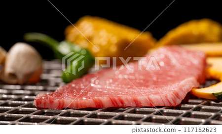 烤肉、裡肌肉、蔬菜 117182623