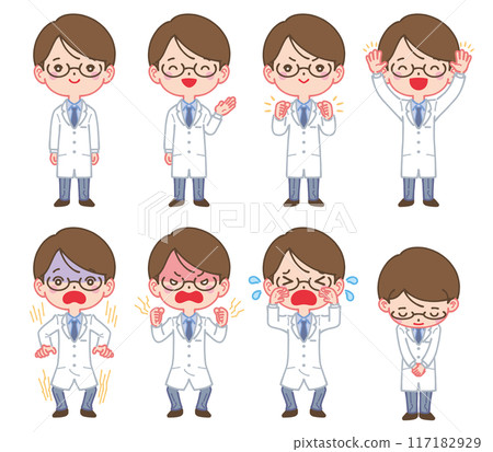 Various poses, expressions, white coats, men 117182929