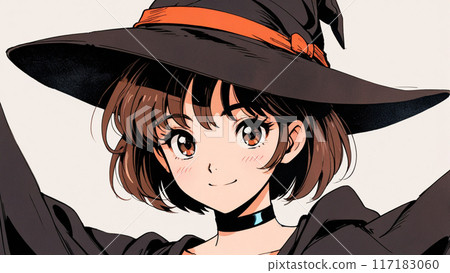 Cute retro girl dressed as a witch Cute retro girl dressed as a witch 117183060