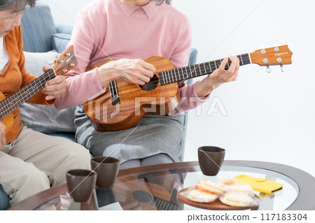 Ukulele in hand, senior woman 117183304