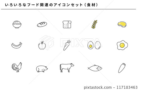 Simple line icon set of various foods (ingredients), vector material 117183463