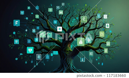 human brain illustration with green energy magic 117183660