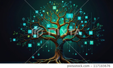 human brain illustration with green energy magic 117183676