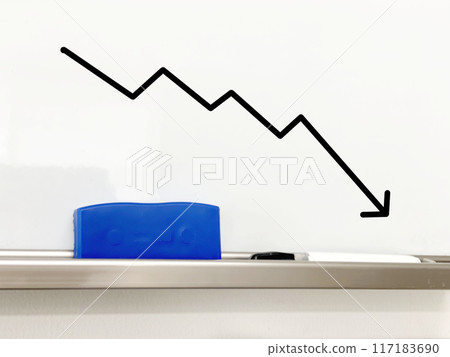 A jagged arrow on a whiteboard with a marker and eraser 117183690