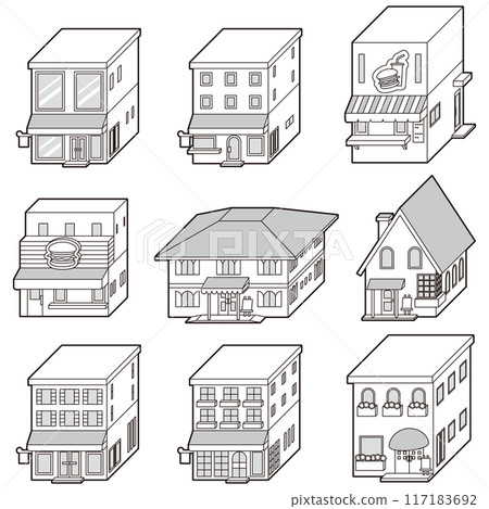 各種商店的三維向量插圖。 117183692
