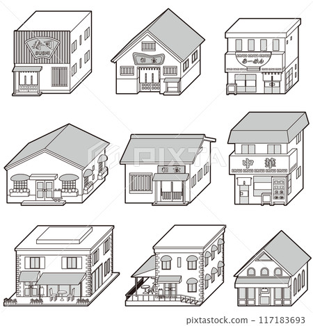 各種商店的三維向量插圖。 117183693