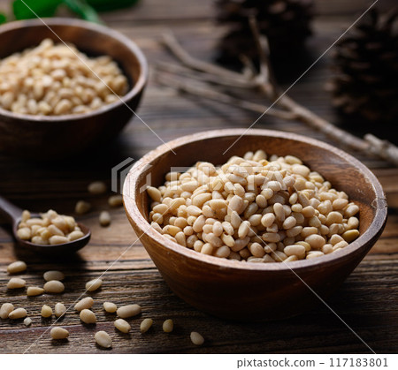 Pine nuts (black background) Pine nuts (black background) 117183801
